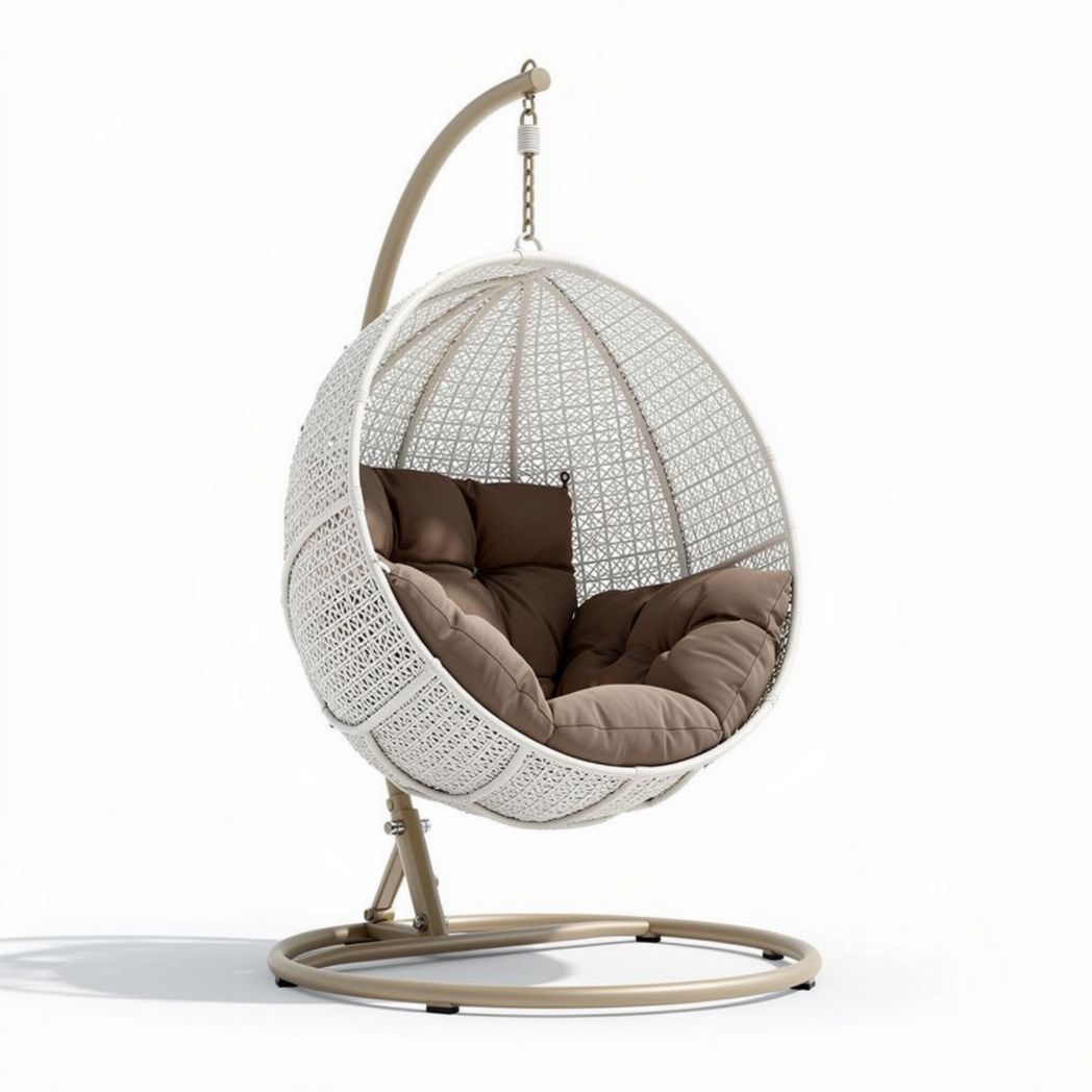 Hanging chair with cushion made of rattan for indoor and outdoor use 100 x 80 x 120cm