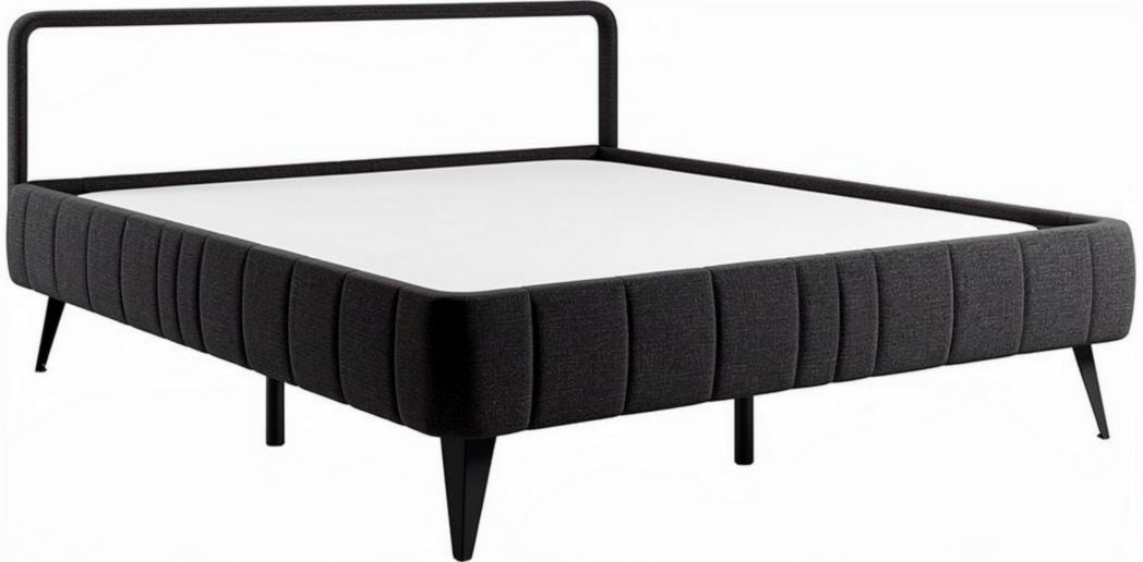 Upholstered platform bed frame with metal accents in dark gray 200 x 160 x 30cm