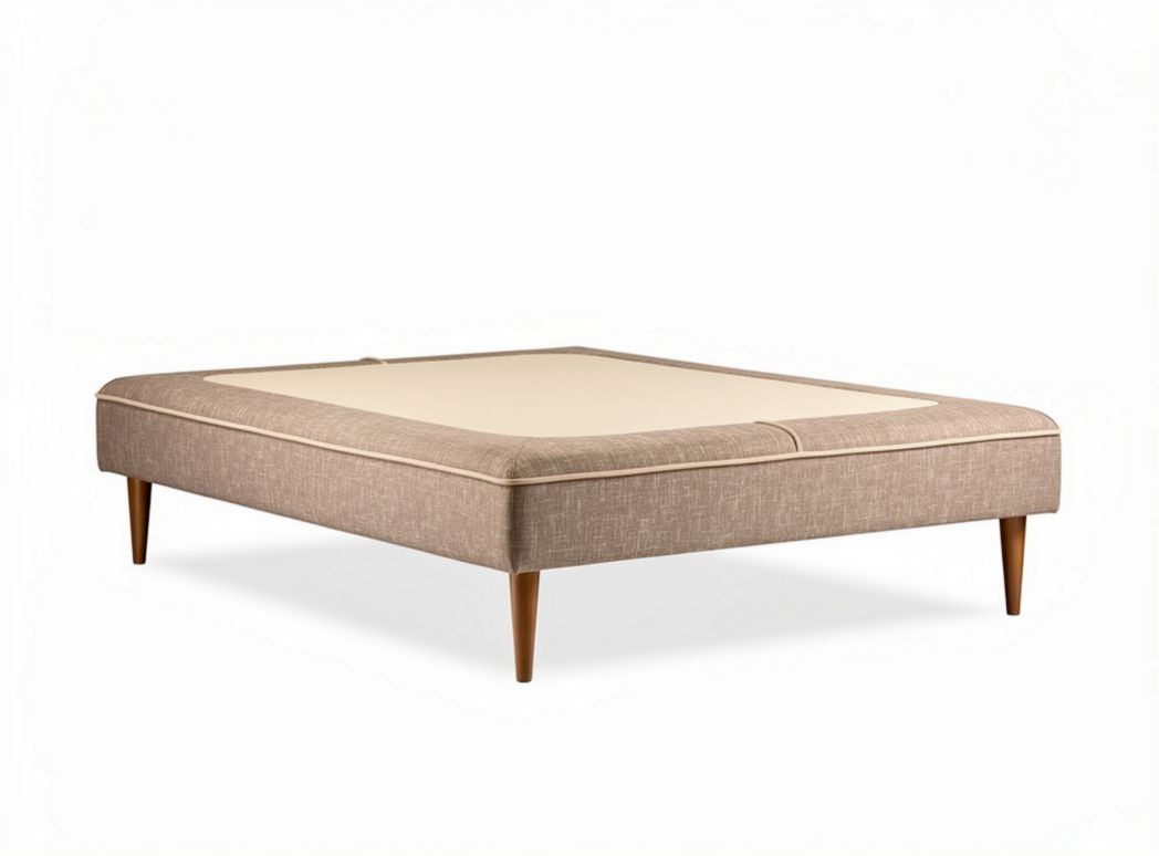Modern upholstered bed frame with wooden legs in beige color 200 x 160 x 30cm