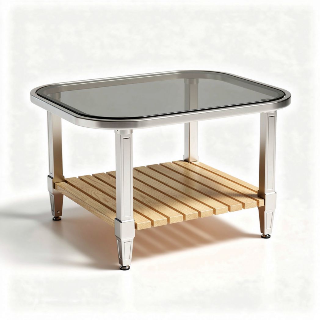 Rectangle coffee table with glass top and wooden shelf 100 x 60 x 45 cm