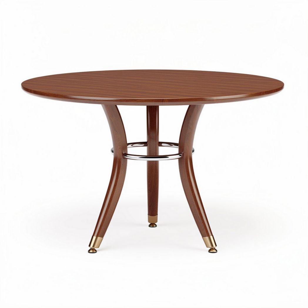 Round wooden dining table with chrome accent and tapered legs 100 x 100 x 75cm