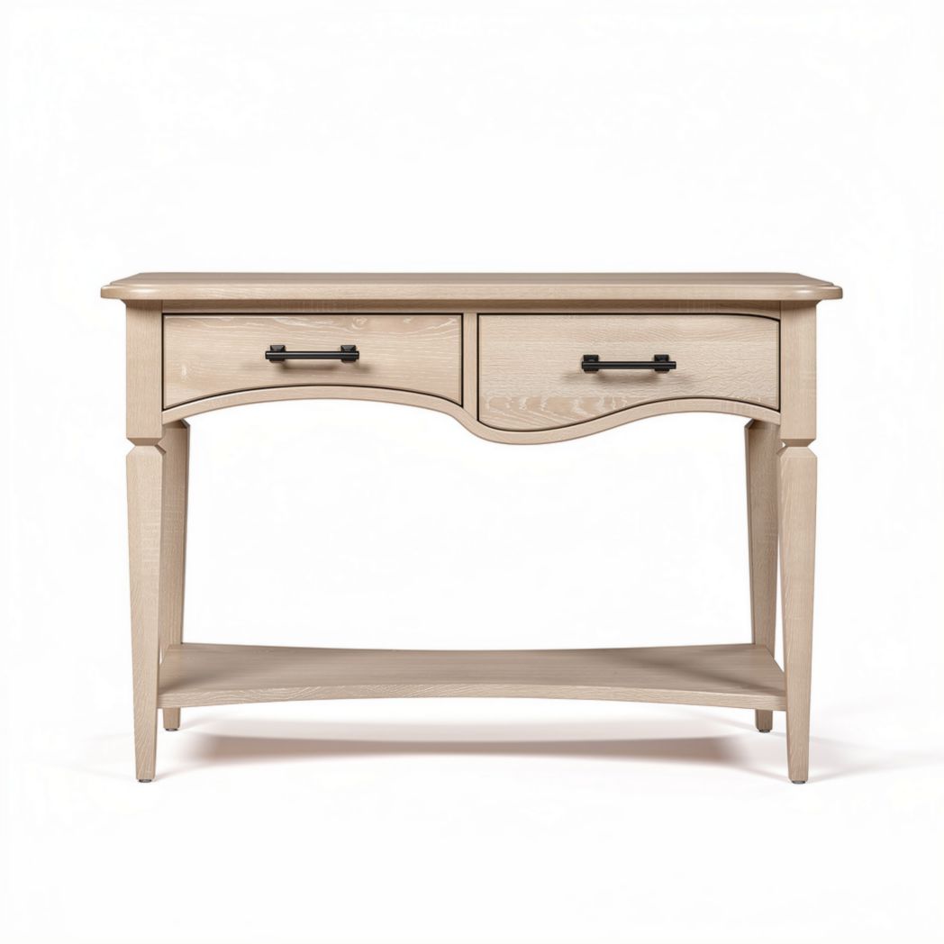 Console table with two drawers in light oak finish 120 x 40 x 75cm