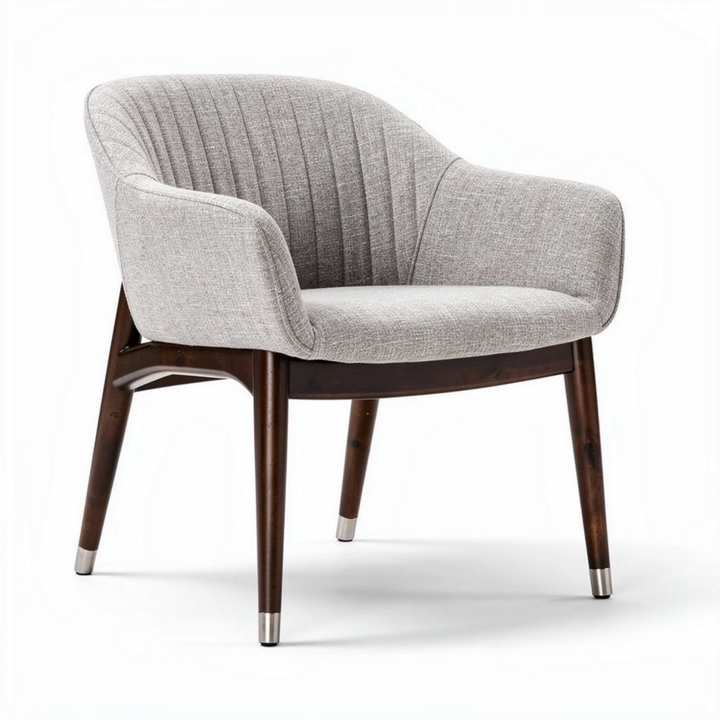 Gray upholstered accent chair with wooden legs and ribbed design 75 x 70 x 80cm