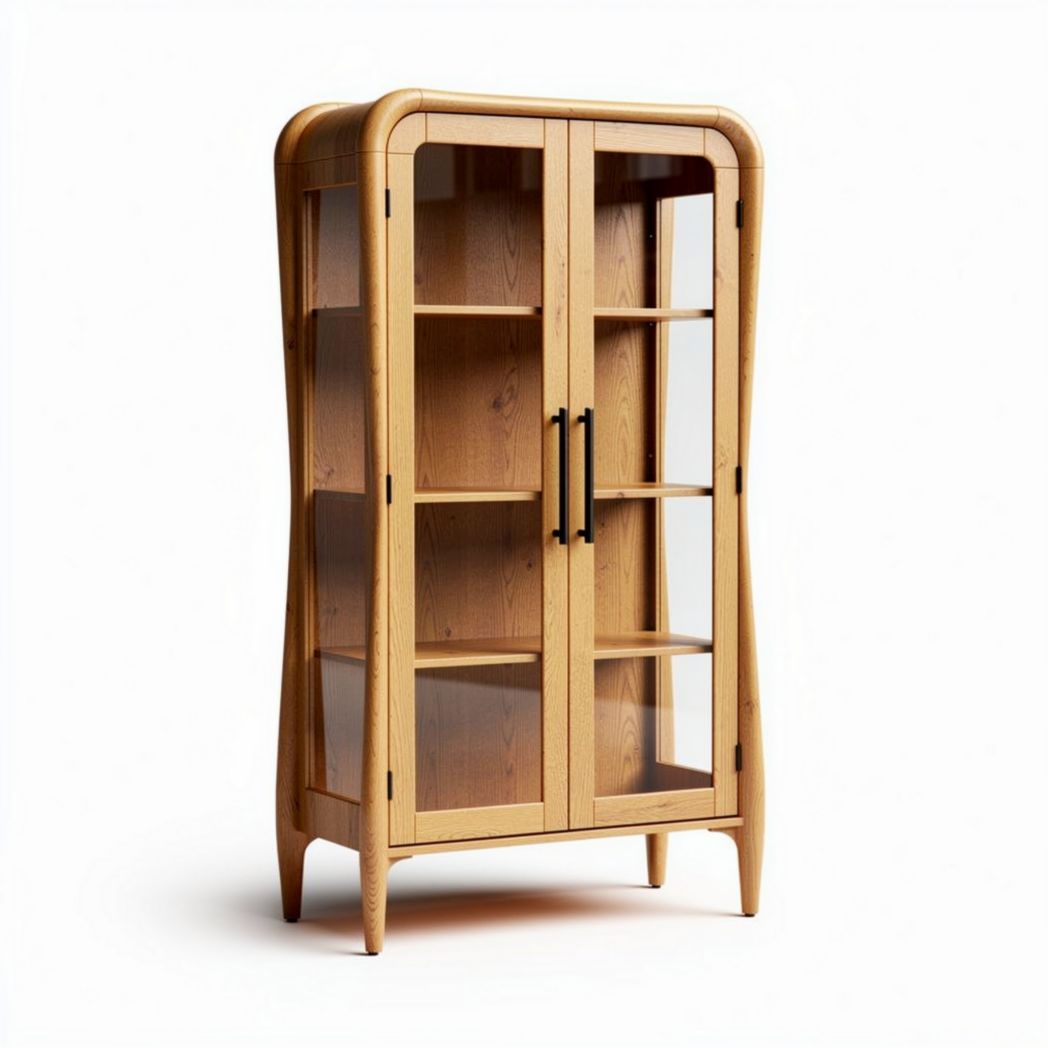 Wooden display cabinet with glass doors for living room storage 80 x 40 x 160cm