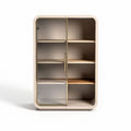 Glass door display cabinet with four shelves and wooden accents 80 x 40 x 120cm