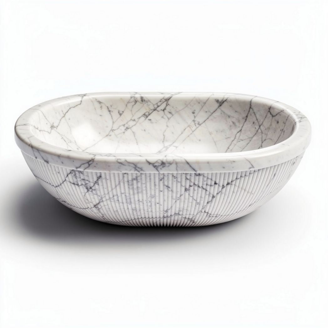 Marble serving bowl for kitchen use 30 x 20 x 8cm in white and gray colors