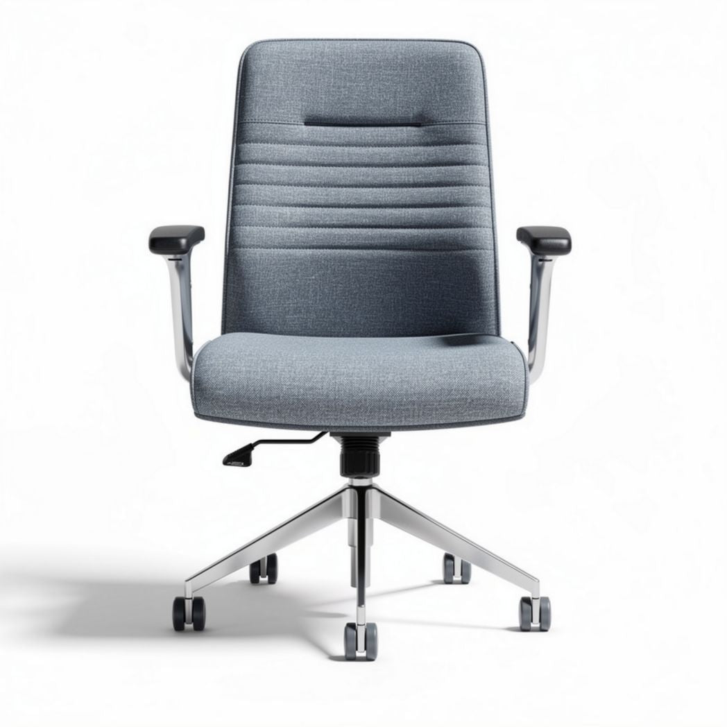 Office chair with adjustable height and rolling casters in gray fabric