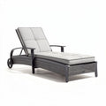 Outdoor patio chaise lounge chair with gray cushion and durable wicker design