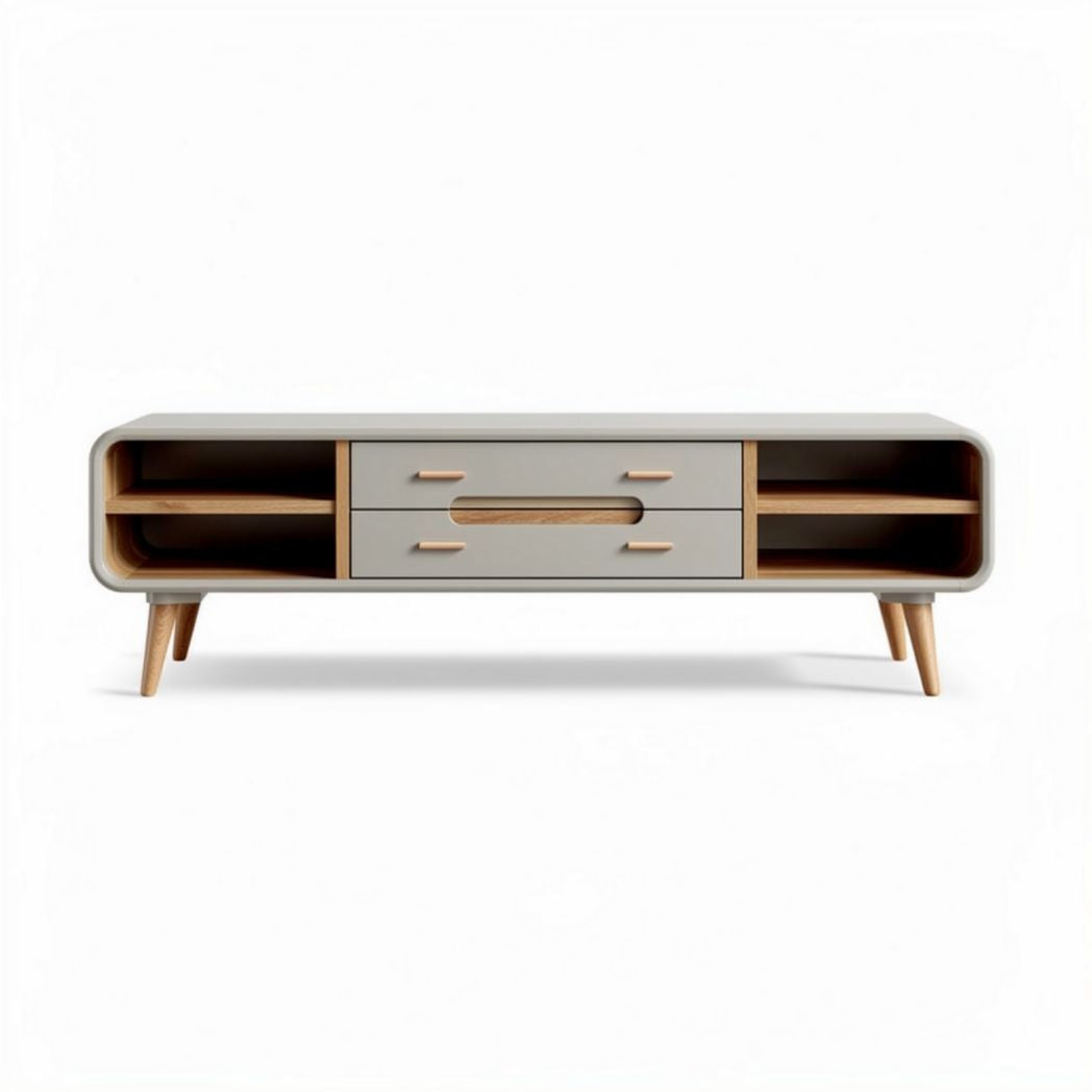 Modern wooden TV stand with storage drawers and open shelves 150 x 40 x 45cm